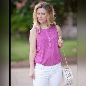 J. Jill Linen Sleeveless Magenta Pink/Purple Tank Top Size XS Petite